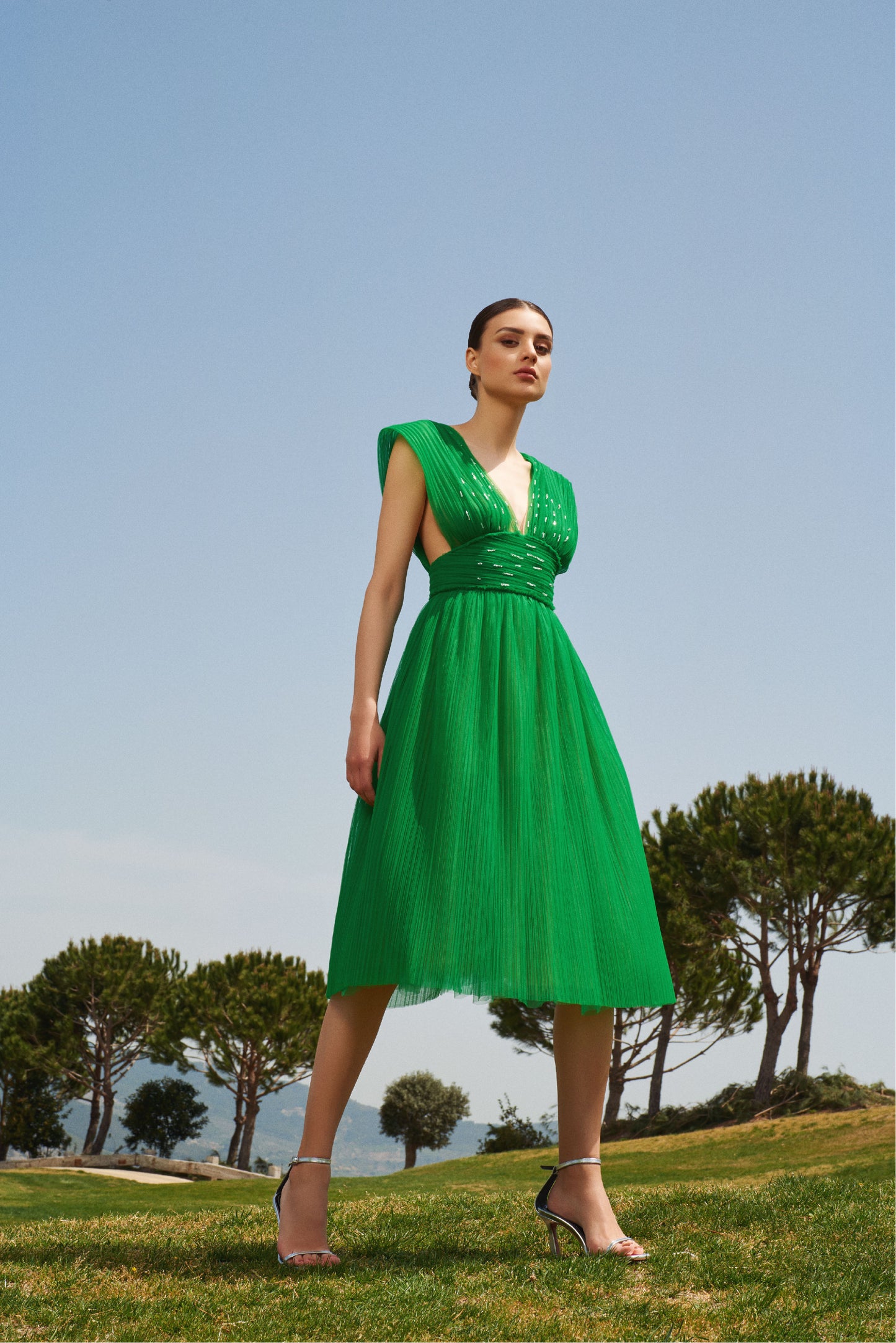TIA GREEN MIDI DRESS