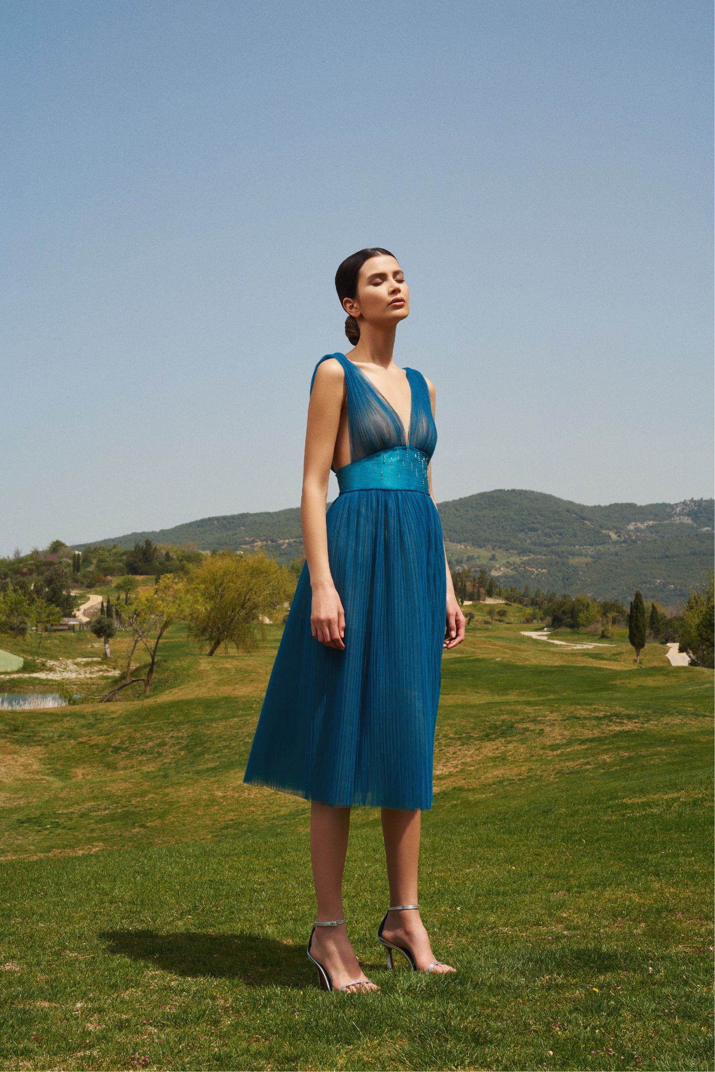 TIA PETROL BLUE MIDI DRESS